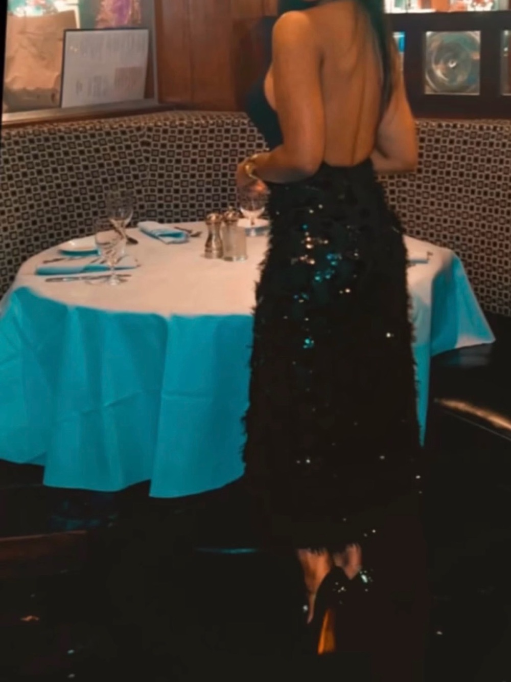 Zara Black Sequin Feather-Texture Midi Skirt
